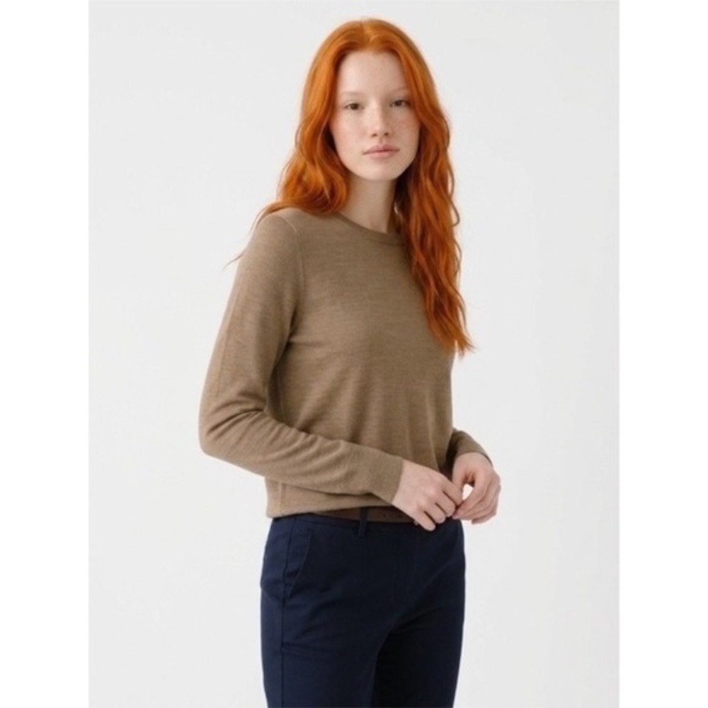 J.Crew Womens Crewneck Lightweight Knit Sweater Camel Tan Brown Long Sleeve - Picture 1 of 6